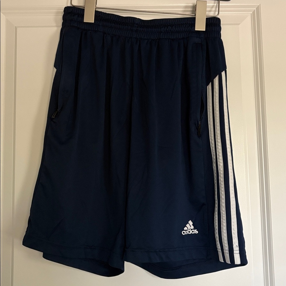 Adidas Dark Blue Sports Shorts with White Stripes